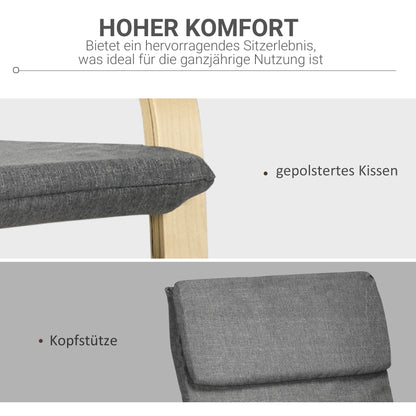 HOMCOM Sessel mit Kopfstütze und Armlehnen, Bezug in Leinenoptik, Holzgestell, Grau + Natur