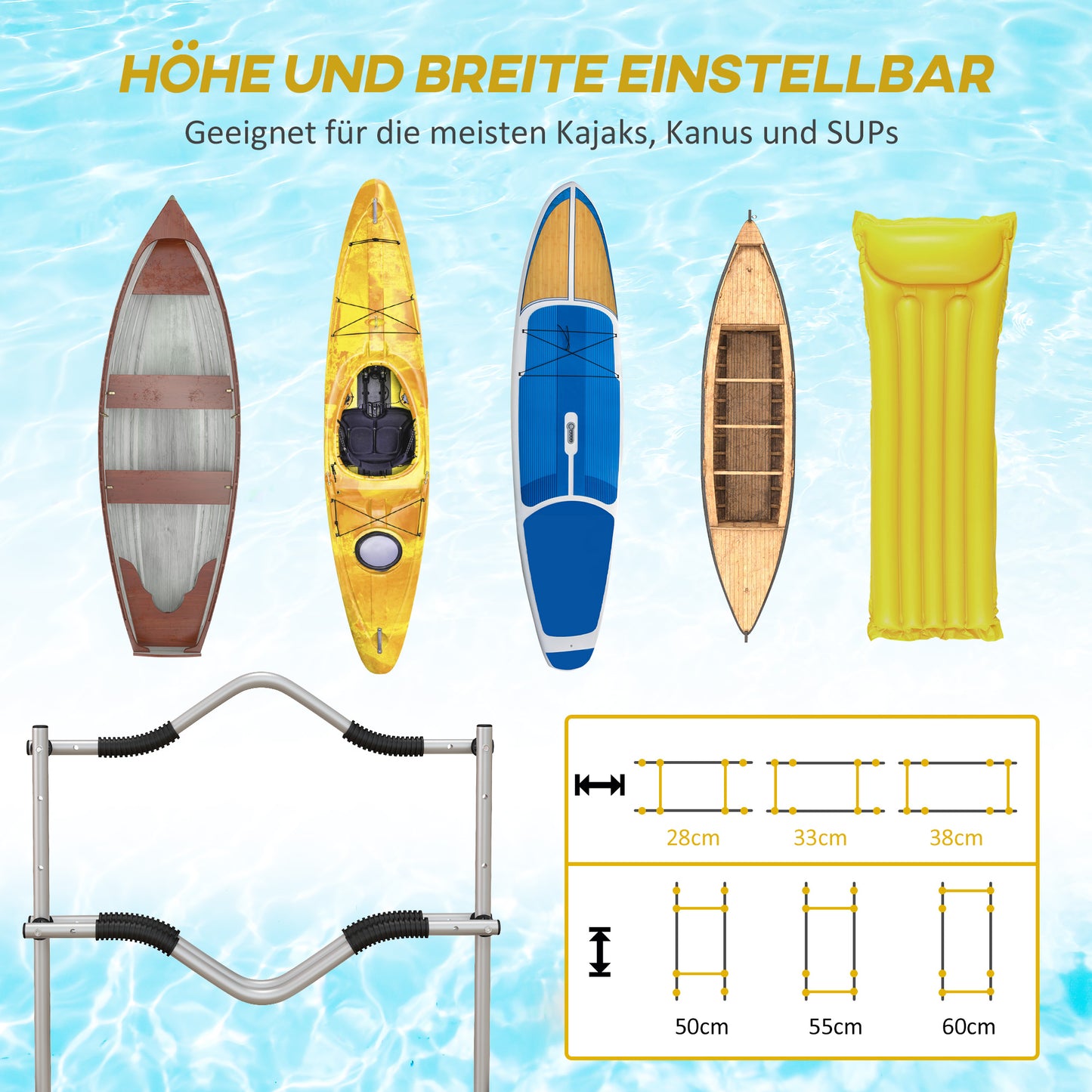SPORTNOW Kajakwagen, Aluminium Transportkarre, 82x25,4x77,5 cm, Silber Gelb