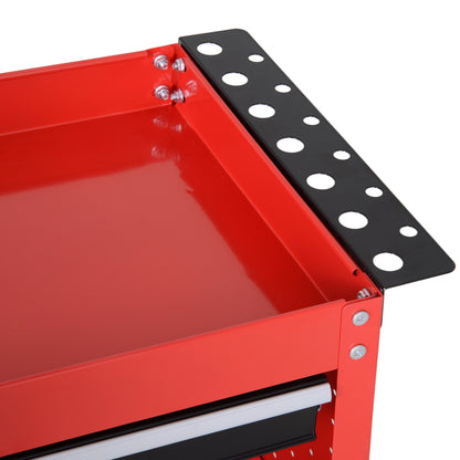 HOMCOM Werkzeugkoffer Werkzeugtrolley Werkzeugbox, 3 Ebenen, 4 Rollen, 82 cm x 35 cm x 76 cm, Rot