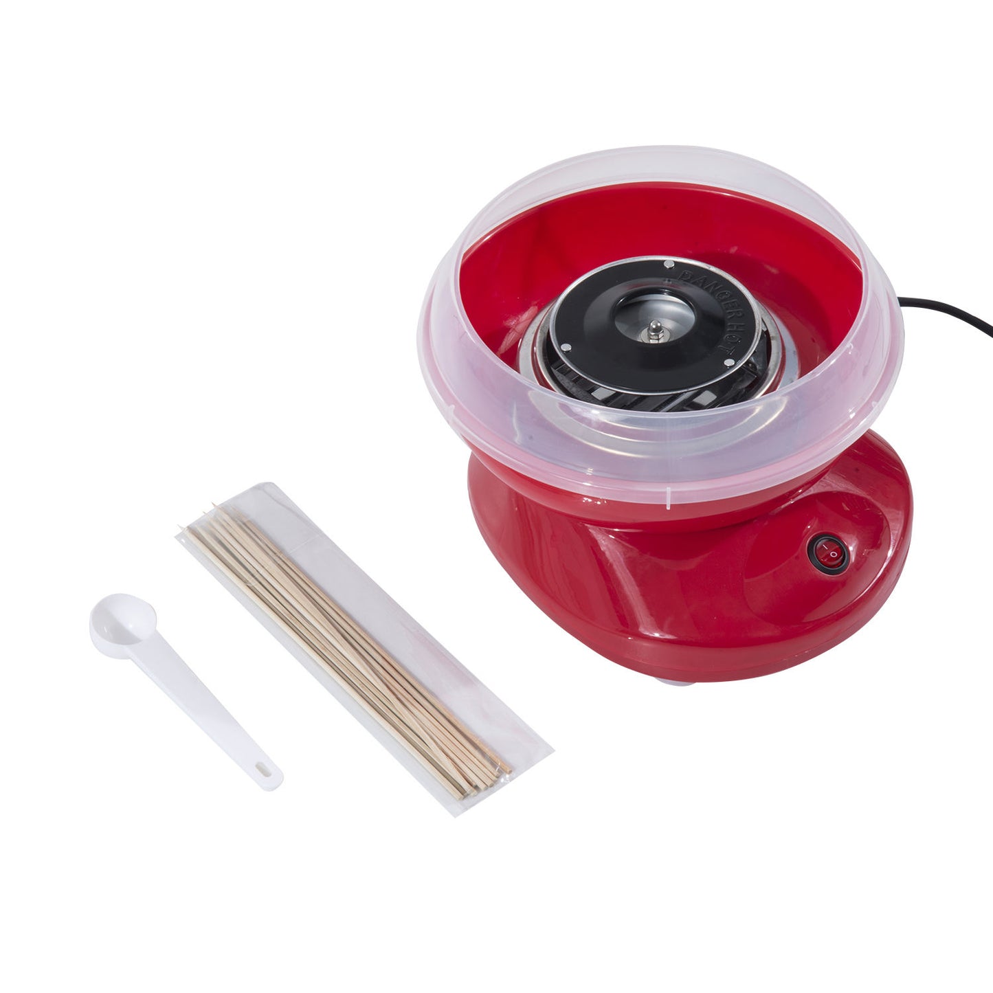 HOMCOM Zuckerwattemaschine für Zuhause Cotton Candy Machine Zuckerwatte Maschine mit Stäbchen und Messlöffel Höhe 18 cm 550W für Kinderfest, Geburtstag, Party Rot