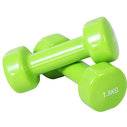 HOMCOM Hantelset 4 Hantelpaare mit Koffer 0,5 kg/1 kg/1,5 kg/2 kg Eisen+Kunststoff Rot Gelb Grün Lila