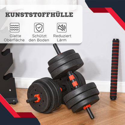 HOMCOM 2 in 1 Hanteln Set 25 kg verstellbare Kurzhantel & Langhantel professionell Dumbbell Krafttraining und Gewichtheben für Zuhause Fitness