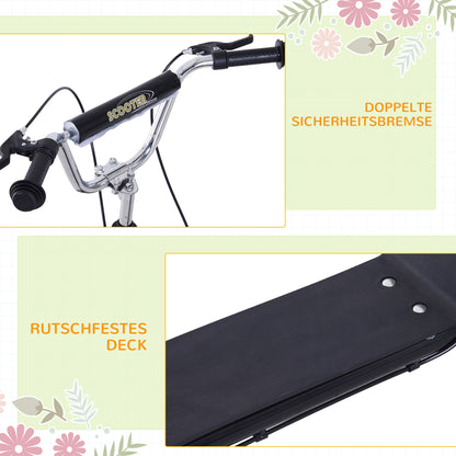 HOMCOM Kinderroller mit Luftreifen Kickscooter Scooter Tretroller Cityroller für Kinder Kickboard 16 Zoll ab 5 Jahre Höhenverstellbar Schwarz 143 x 58 x 92-100 cm