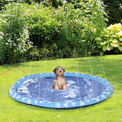 PawHut Hundepool, Planschbecken, mit Wasserdüse, rund, rutschfest, blau, Ø150 cm