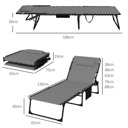 Outsunny Sonnenliege Liegestuhl Gartenliege, klappbar, inkl. Kissen, wetterbeständig; 188 cm x 65 cm x 36 cm, Grau + Schwarz