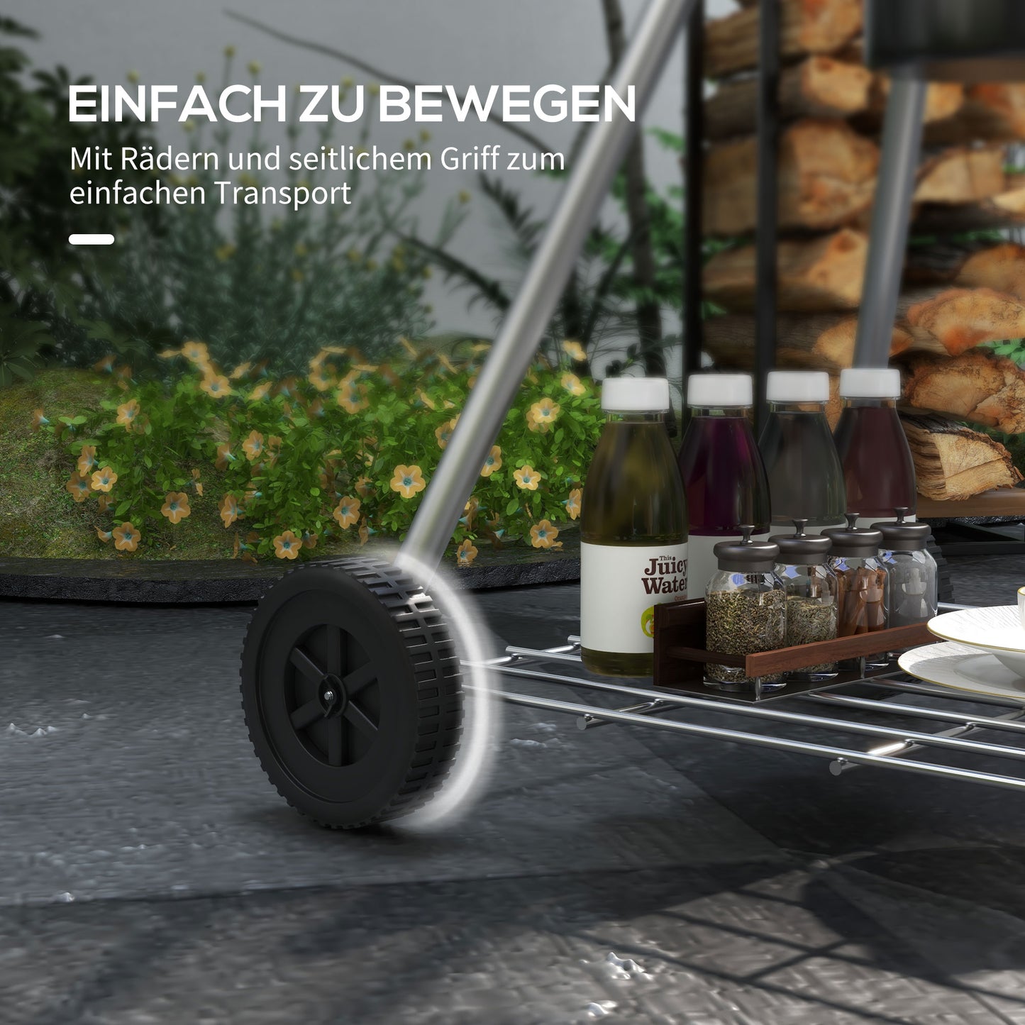 Outsunny Kugelgrill, Ø54 cm Grillrost, Warmhalterost, Ablage, Aschefach, Thermometer, 55 x 65 x 89 cm, Schwarz