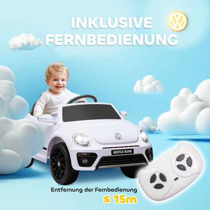 AIYAPLAY Elektro-Kinderfahrzeug, VW Käfer, 3-5 km/h, mit Fernbedienung & Musik, Weiß