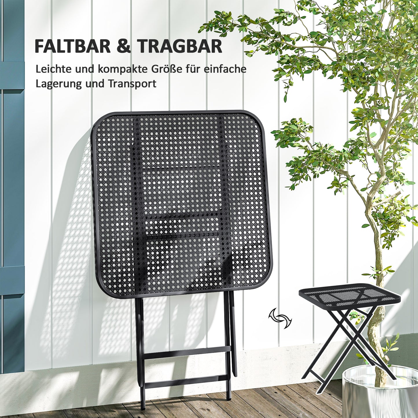 Outsunny Gartentisch klappbar 70 x70 cm, Wetterfest Balkontisch Klapptisch mit Ausschnitt-Design quadrarisch Schwarz