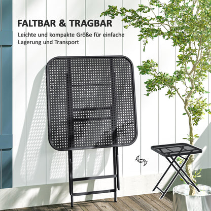 Outsunny Gartentisch klappbar 70 x70 cm, Wetterfest Balkontisch Klapptisch mit Ausschnitt-Design quadrarisch Schwarz