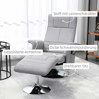 HOMCOM Massagesessel mit Hocker، neigbare Lehne، 78 × 95 × 88 سم، Hellgrau