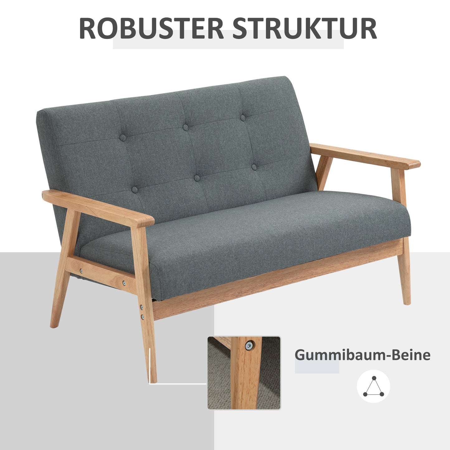 HOMCOM Sofa 2 Sitzer Couch, Wohnzimmersofa mit Leinenoptik Modern Polstersofa für Wohnzimmer, Schlafzimmer, Dunkelgrau 115 x 66,5 x 73 cm