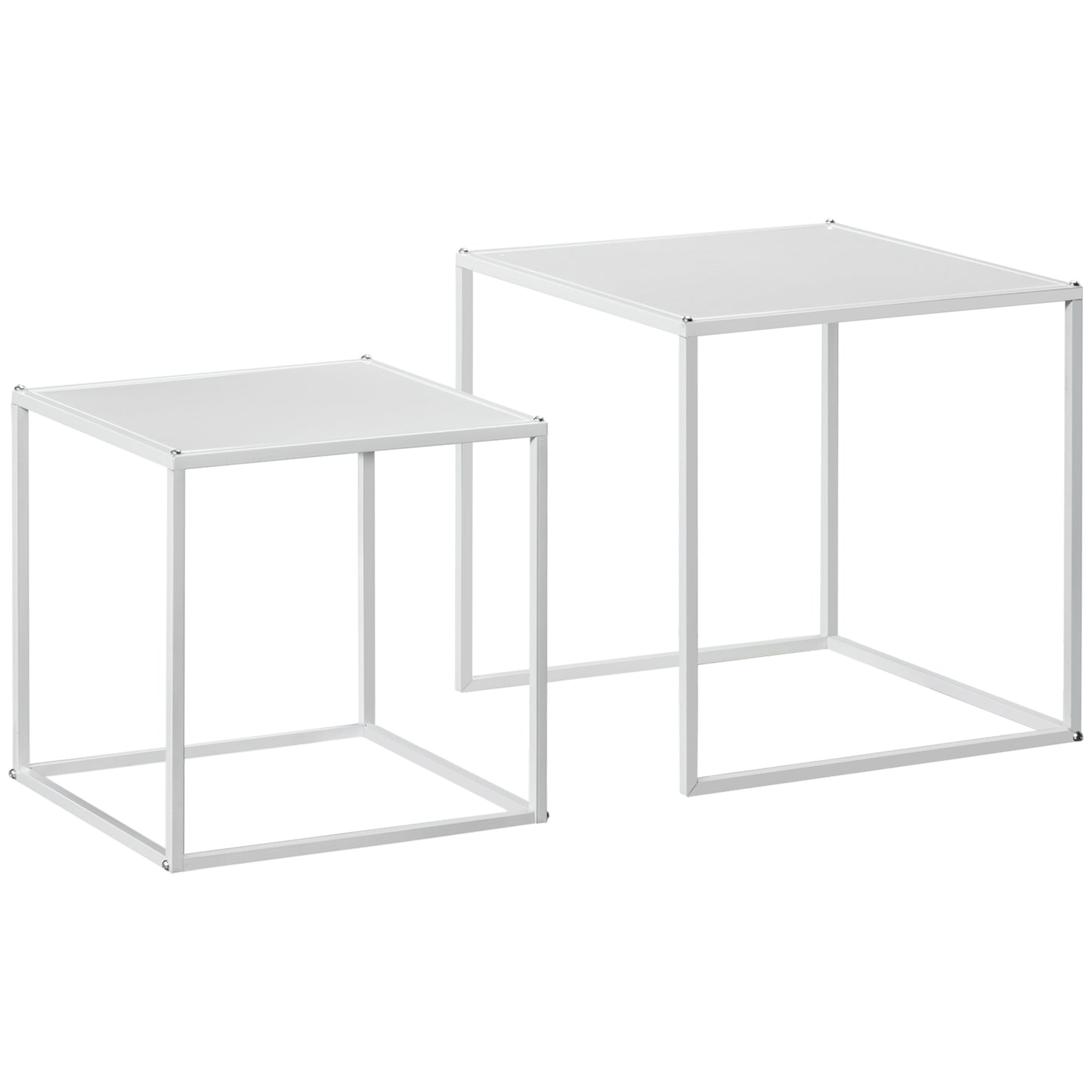 HOMCOM Beistelltisch-Set, moderne Satztische, platzsparend, stabiler Stahlrahmen, Weiß