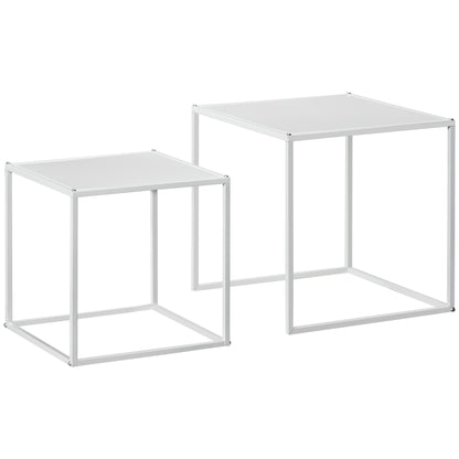 HOMCOM Beistelltisch-Set, moderne Satztische, platzsparend, stabiler Stahlrahmen, Weiß
