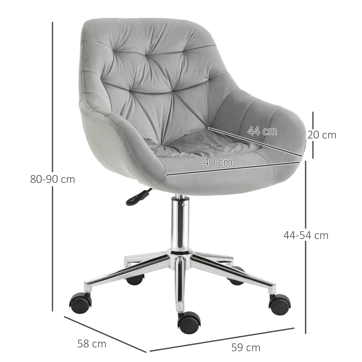 Vinsetto Bürostuhl Chefsessel Drehstuhl Computerstuhl Sitzhöhenverstellung für jüngere Benutzer und Kleines zum Lernen und Spielen Polyester Schaumstoff Metall Nylon Grau 59 x 58 x 80-90 cm