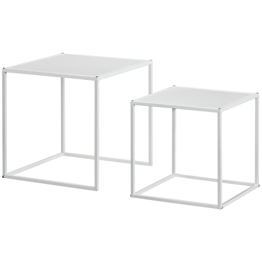 HOMCOM Beistelltisch-Set, moderne Satztische, platzsparend, stabiler Stahlrahmen, Weiß