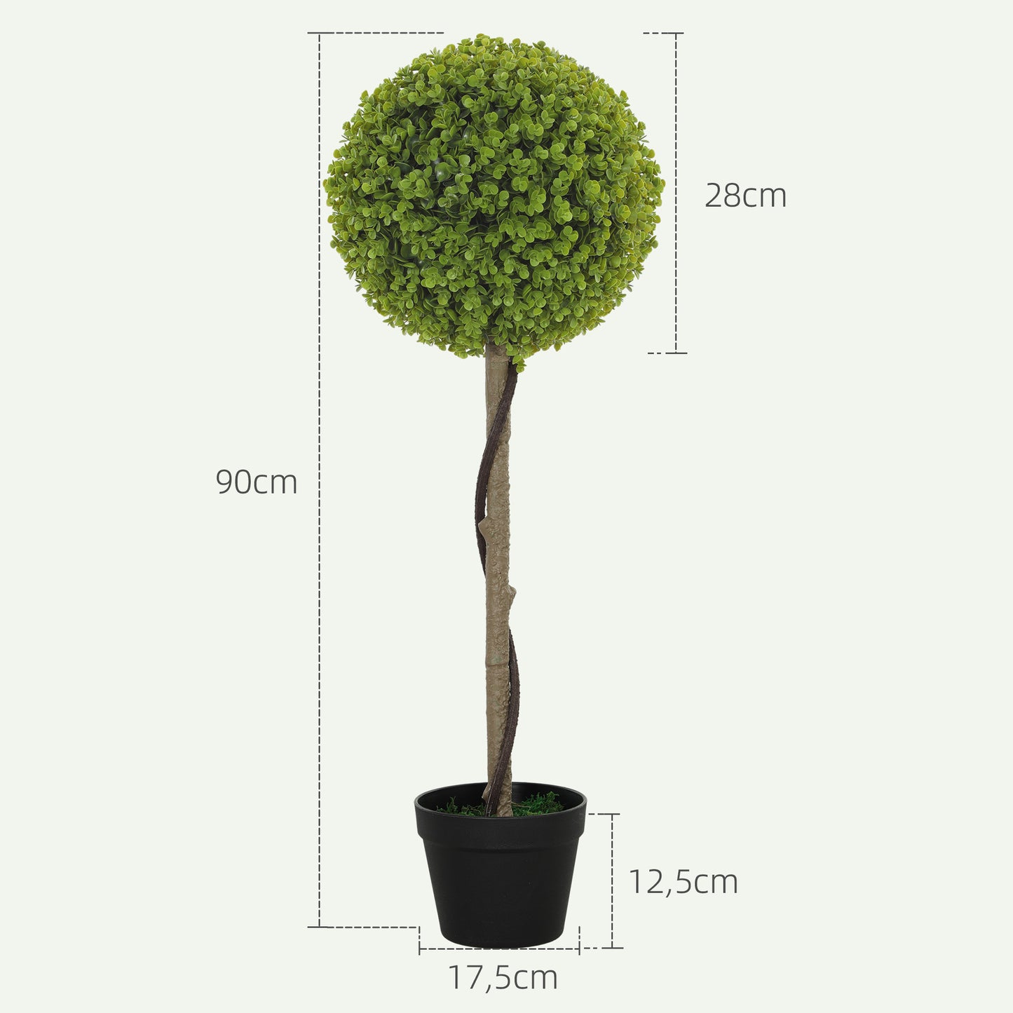 HOMCOM Künstlicher Eukalyptusbaum, 2er-Set, inklusive Topf, pflegeleicht, 90 cm