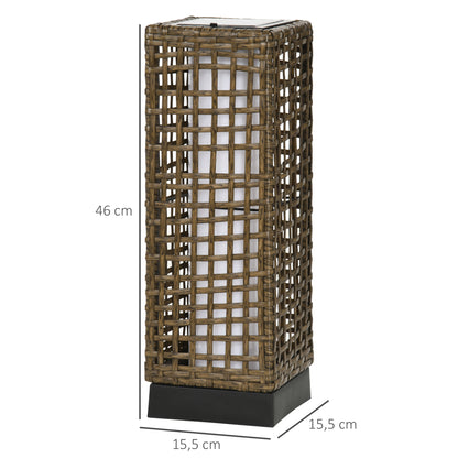 Outsunny Außenleuchte, Gartenlampe, Solarbetrieb, 8h Leuchtdauer, Einschaltautomatik, Rattanoptik, 15,5 x 15,5 x 46 cm