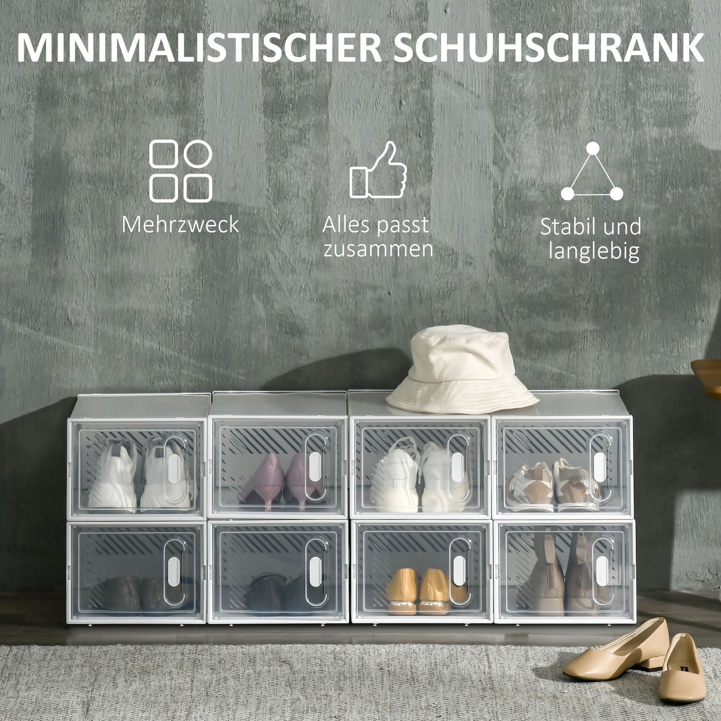 HOMCOM Modulares Regalsystem mit 8 Fächern, Steckregal, 25 cm x 35 cm x 19 cm, Transparent