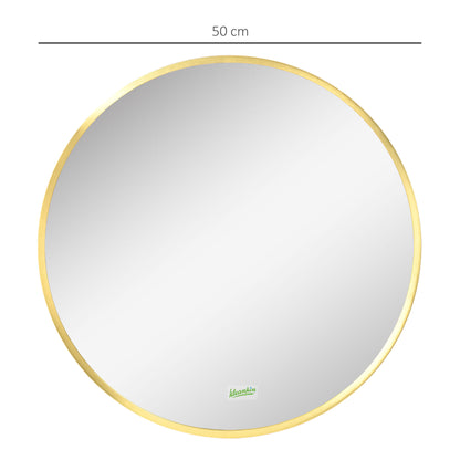 kleankin Runder Wandspiegel für Bad, Schlafzimmer, Flur, Metallrahmen, Farbe: Gold, Ø50 cm