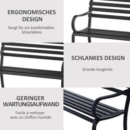 Outsunny 2-Sitzer Gartenbank Sitzbank 240kg belastbar Bank Gartenmöbel für den Innen- und Außenbereich geeignet 127 x 58 x 82 سم أسود