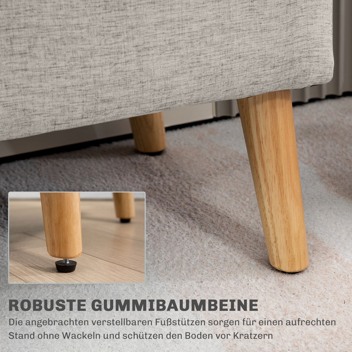 HOMCOM Sitzbank mit Stauraum, bis 220 kg, Leinenoptik, 110x39x45cm, Beige