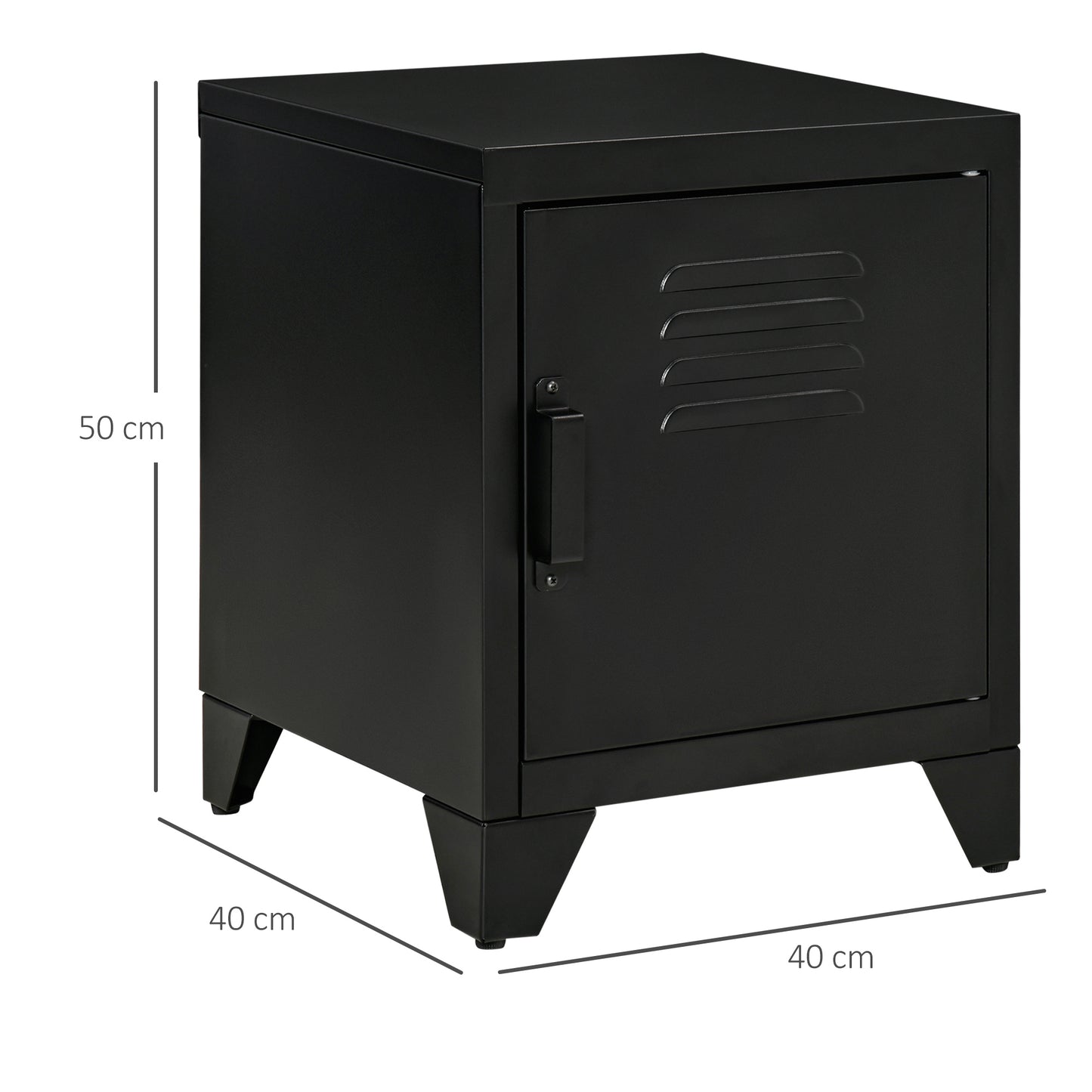 HOMCOM Nachttisch, Beistelltisch mit verstellbarem Regal, Tür, Nachtschrank für Schlafzimmer, Wohnzimmer, Metall, Schwarz, 50 x 40 x 47,5 سم