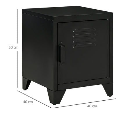 HOMCOM Nachttisch, Beistelltisch mit verstellbarem Regal, Tür, Nachtschrank für Schlafzimmer, Wohnzimmer, Metall, Schwarz, 50 x 40 x 47,5 سم