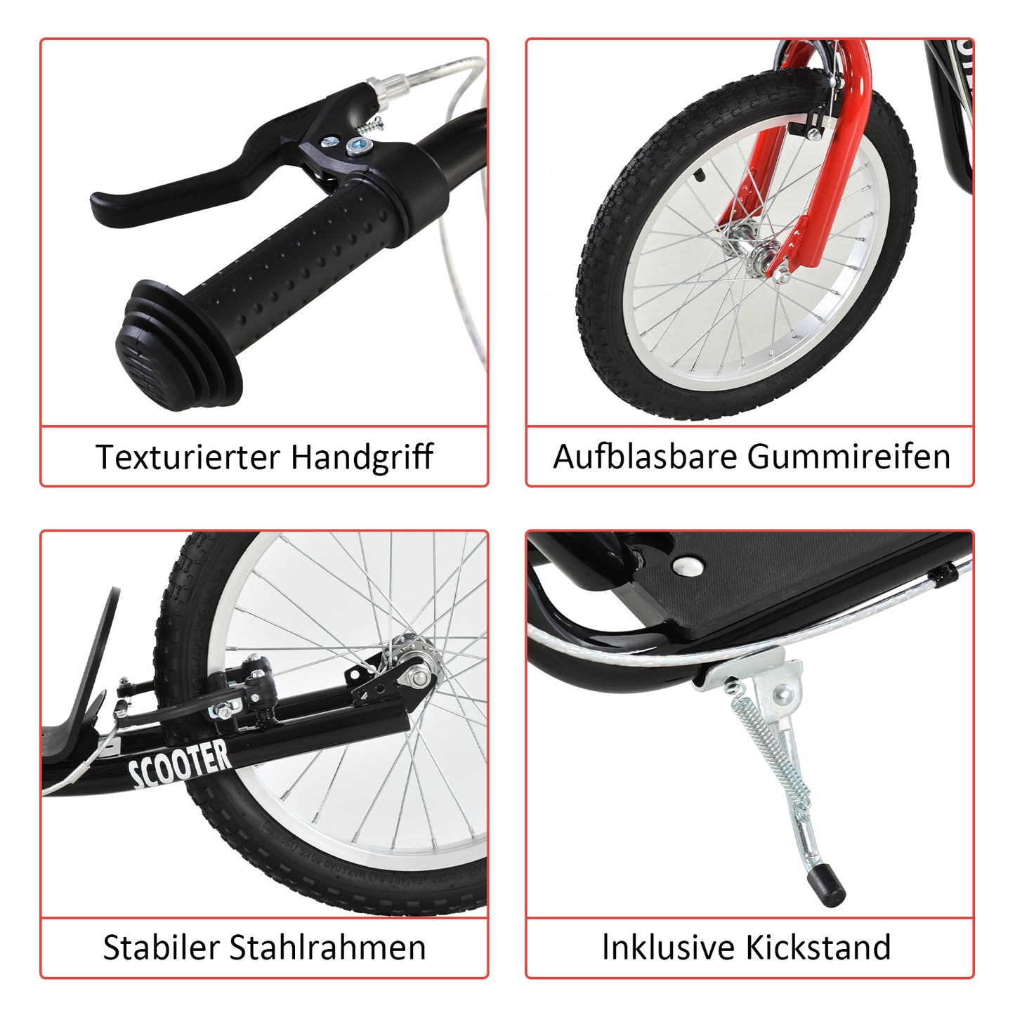 HOMCOM Kinderscooter mit Bremse höhenverstellbar Leichtbau Schwarz