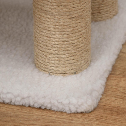 PawHut Katzentreppe 4-stufige Haustiertreppe mit Kratzsäulen Ball Hundetreppe Tiertreppe für Katzen bis 5 kg Plüsch Jute Weiß 60 x 40 x 64 cm
