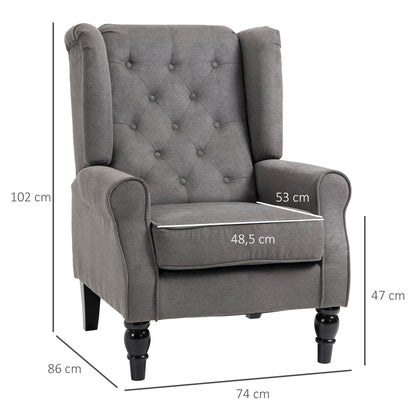 HOMCOM Ohrensessel im Vintage-Design, Lesesessel, Akzentsessel, Holzbeine, Knopfheftung, Grau + Schwarz