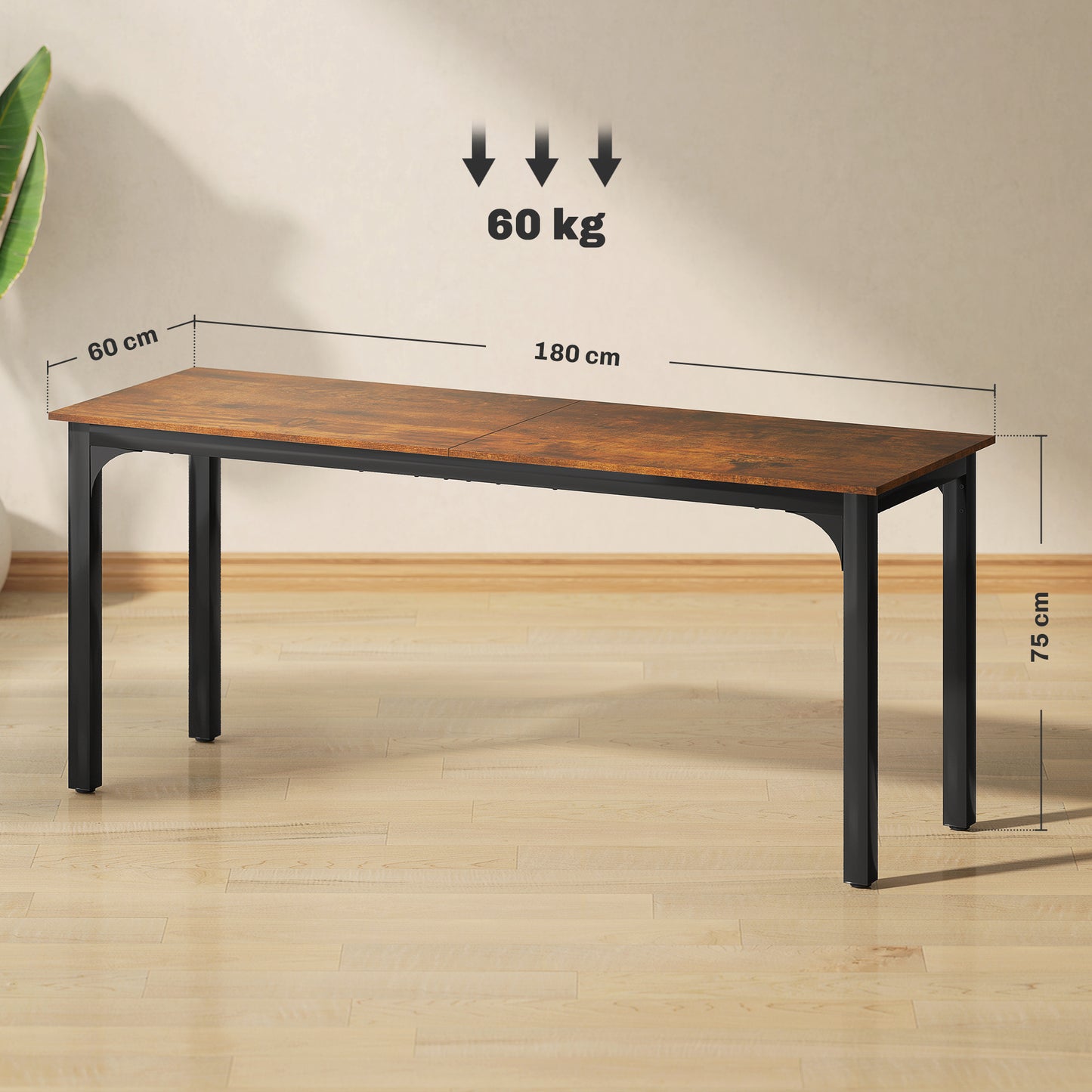 HOMCOM Schreibtisch, Computertisch, rustikales Design, viel Platz, Spanplatte, Braun