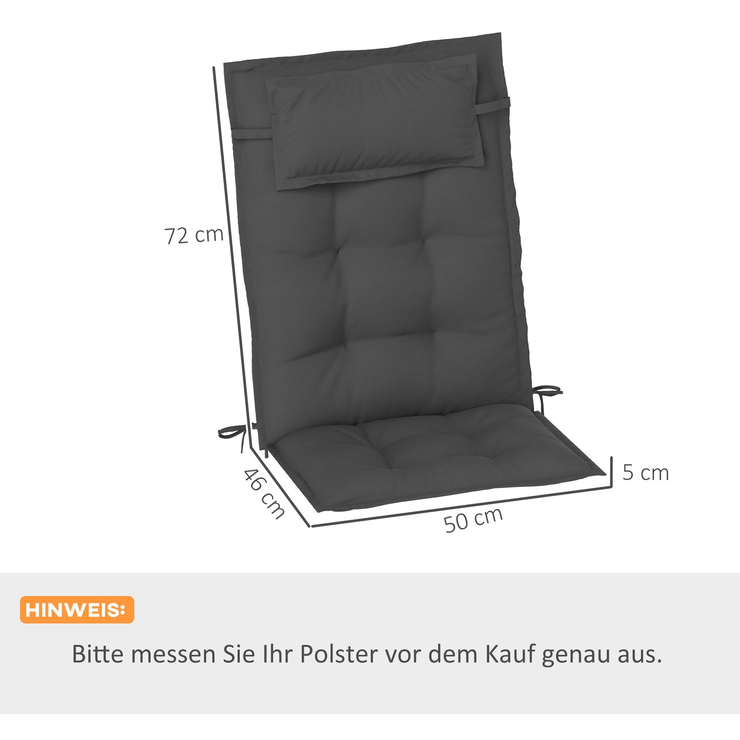 Outsunny 2er Set Auflage für Sonnenliege Wasserabweisend Liegenauflage für Gartenliege Polsterauflage 50x116x5 سم، Dunkelgrau