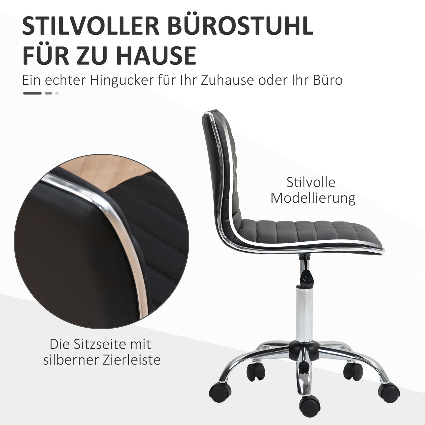 HOMCOM Höhenverstellbarer Salonstuhl mit Rückenlehne, Drehstuhl, Metall, Kunstleder, 48 x 52 x 78-90 cm, Schwarz