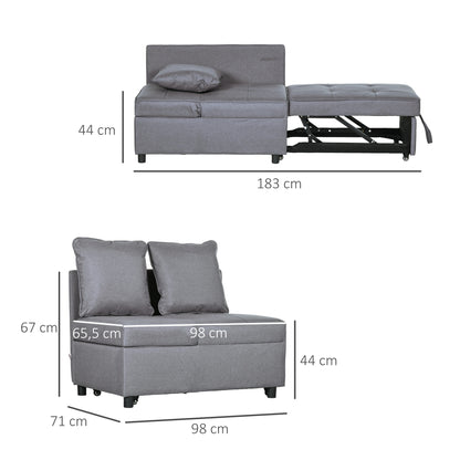 HOMCOM Schlafsessel, 2-Sitzer-Sessel mit Bettfunktion, klappbarer Polstersessel mit 2 Kissen, Bezug in Leinenoptik, Dunkelgrau