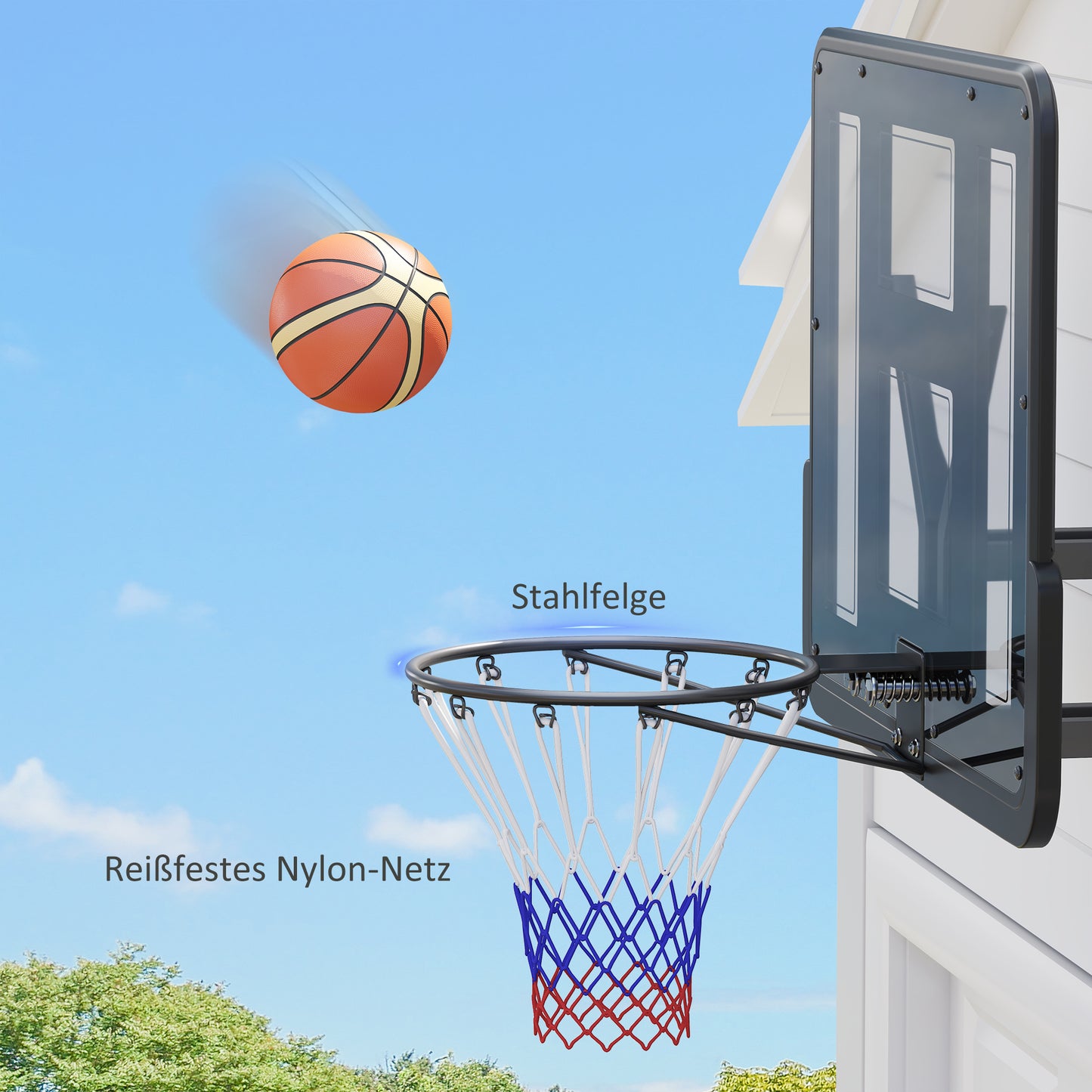 SPORTNOW Wandmontierter Basketballkorb, Reißfestes Netz, wetterbeständig, widerstandsfähig, für drinnen und draußen, Schwarz