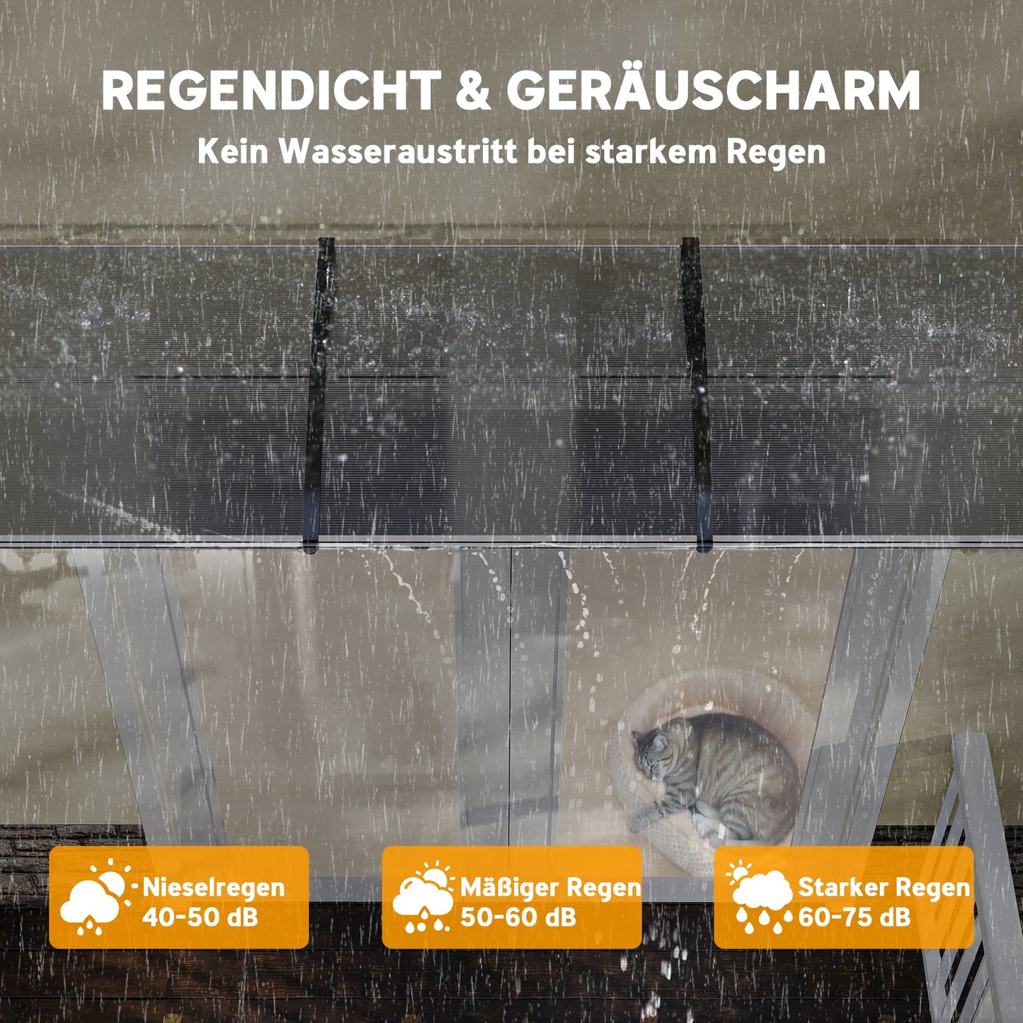 Outsunny Vordach Schutzdach, Sonnen- und Regenschutz, inkl. Wandhalterung, 295x90 cm, Weiß