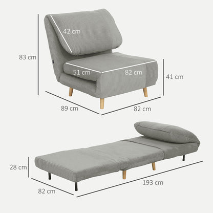 HOMCOM 2-in-1 Schlafsessel Gästebett، verstellbare Kopfstütze Cord-Optik 82 سم × 8 سم × 83 سم غراو