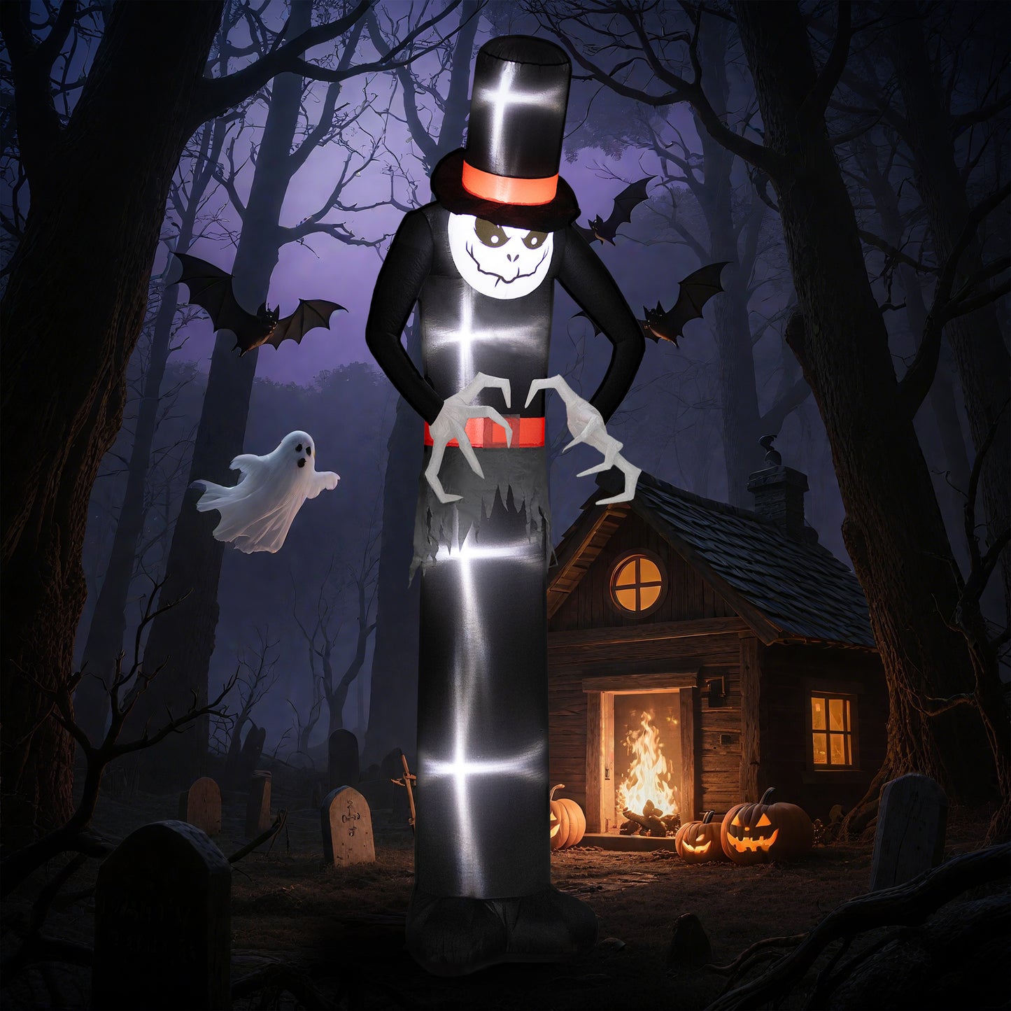 Outsunny Halloween-Dekoration 3 m riesiger Sensenmann mit LED-Beleuchtung für Outdoor, IP44