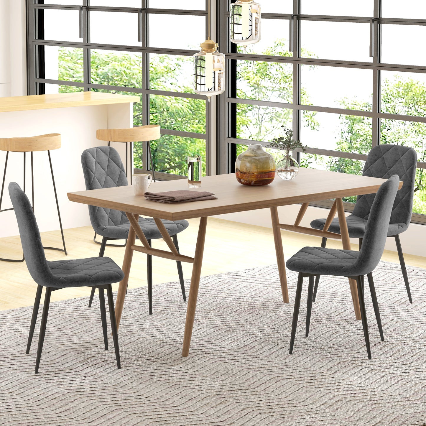 HOMCOM Esszimmerstühle, 4er-Set Küchenstühle mit Rückenlehne, Samtoptik, Polsterstühle mit Metallbeinen, für Esstisch, Grau