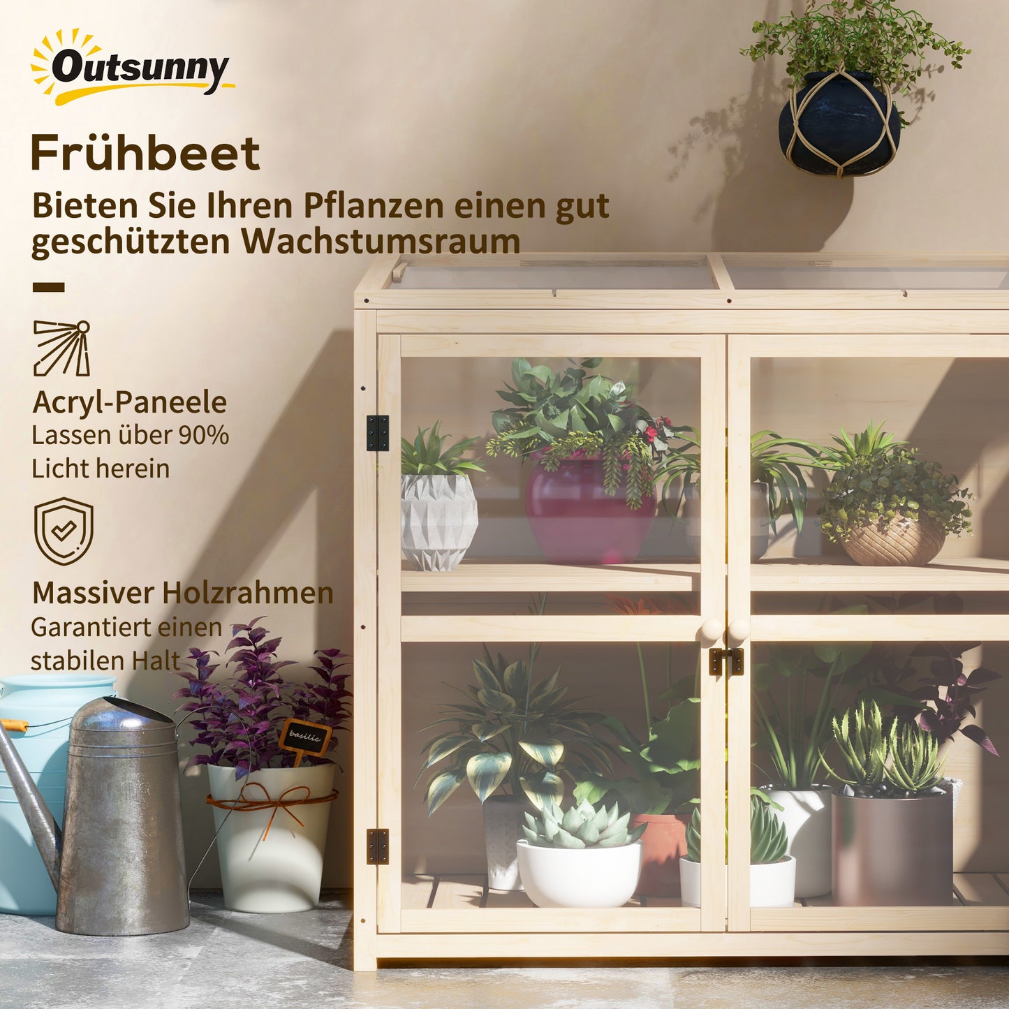 Outsunny Frühbeet Hochbeet Pflanzenbeet, wetterbeständig, 2 Ebenen, Fichtenholz, 103 x 61 x 103 cm, Natur