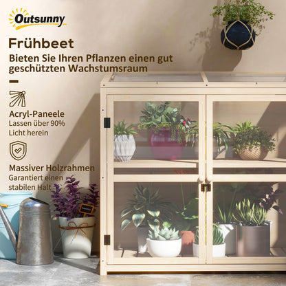 Outsunny Frühbeet Hochbeet Pflanzenbeet, wetterbeständig, 2 Ebenen, Fichtenholz, 103 x 61 x 103 cm, Natur