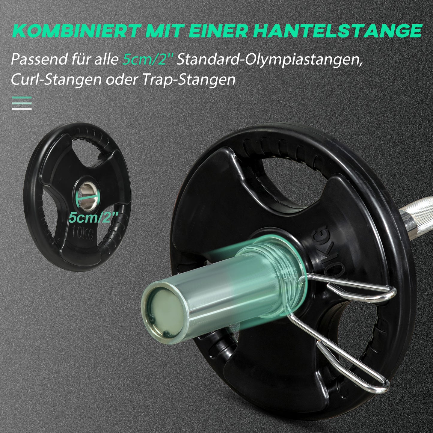 SPORTNOW Hantelscheibe, 2er-Set, 10 kg pro Scheibe, drei Griffe, bodenschonender Gummimantel, Metall