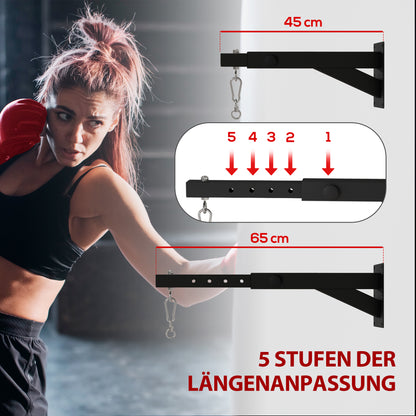 SPORTNOW Boxsackhalterung, 5-stufig längenverstellbar, Wandmontage, bis 60 kg, Stahl, Schwarz