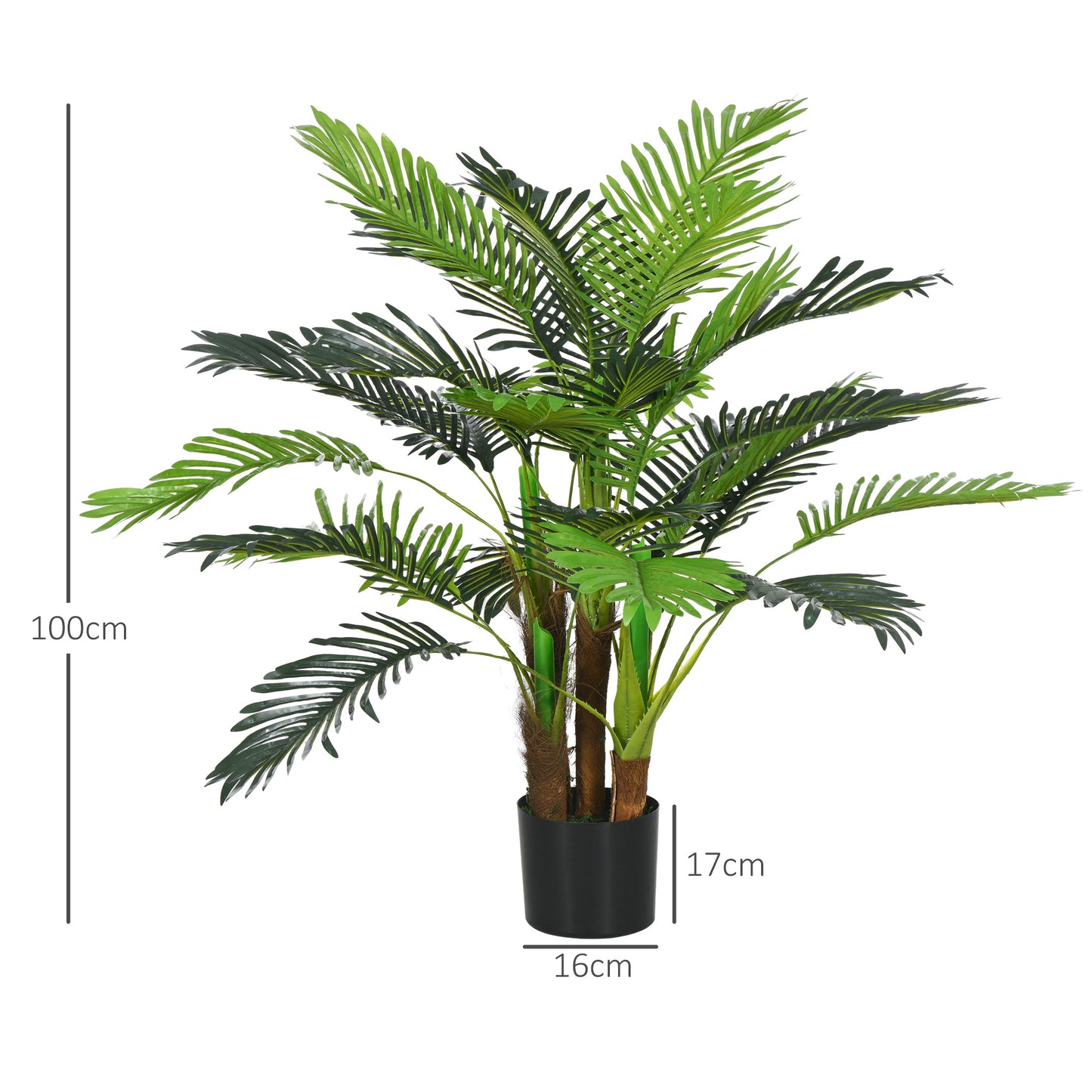 HOMCOM Künstliche Palme, 1 m, realistische Zweige, Dekorationspflanze, Kunststoff, mit Topf, Braun+Grün
