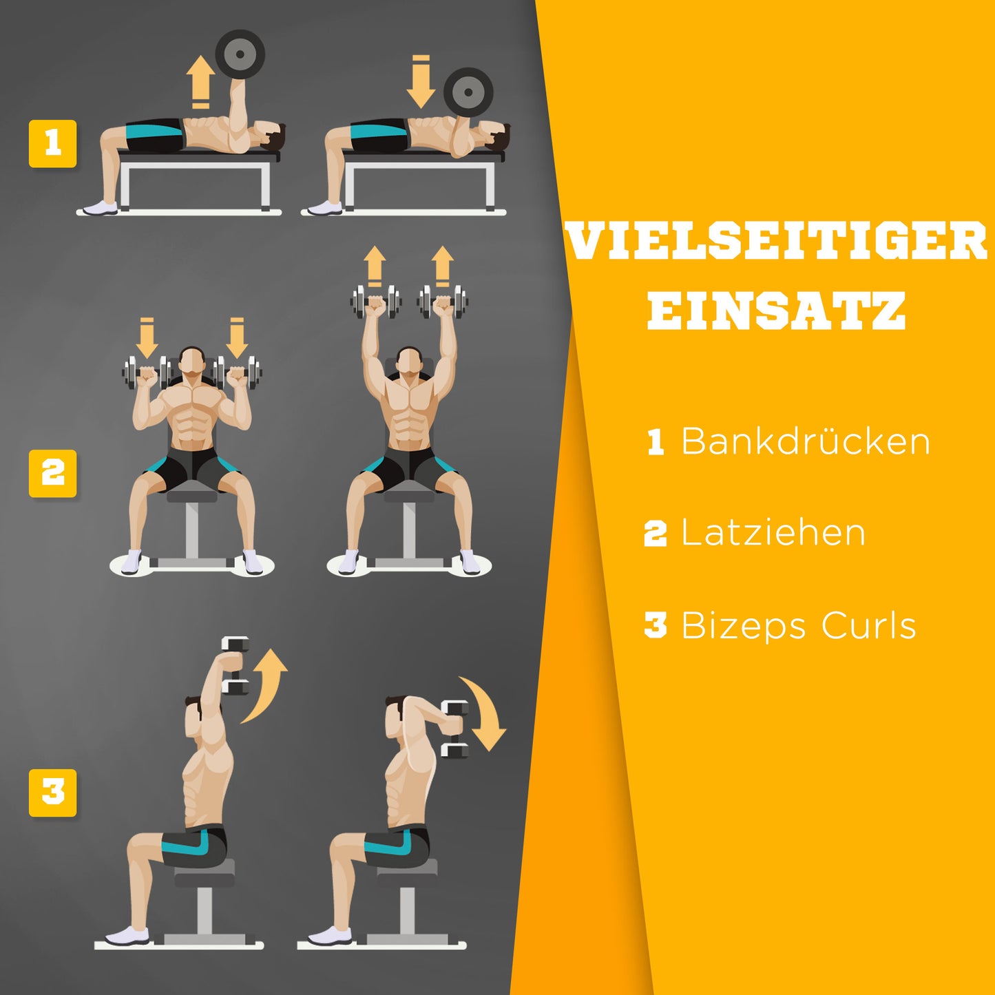 HOMCOM Hantelbank, Flachbank, Fitnessbank, Multifunktion Trainingsbank für zuhause Krafttraining, Stahl, Schwarz, 112x 62 x 43 cm