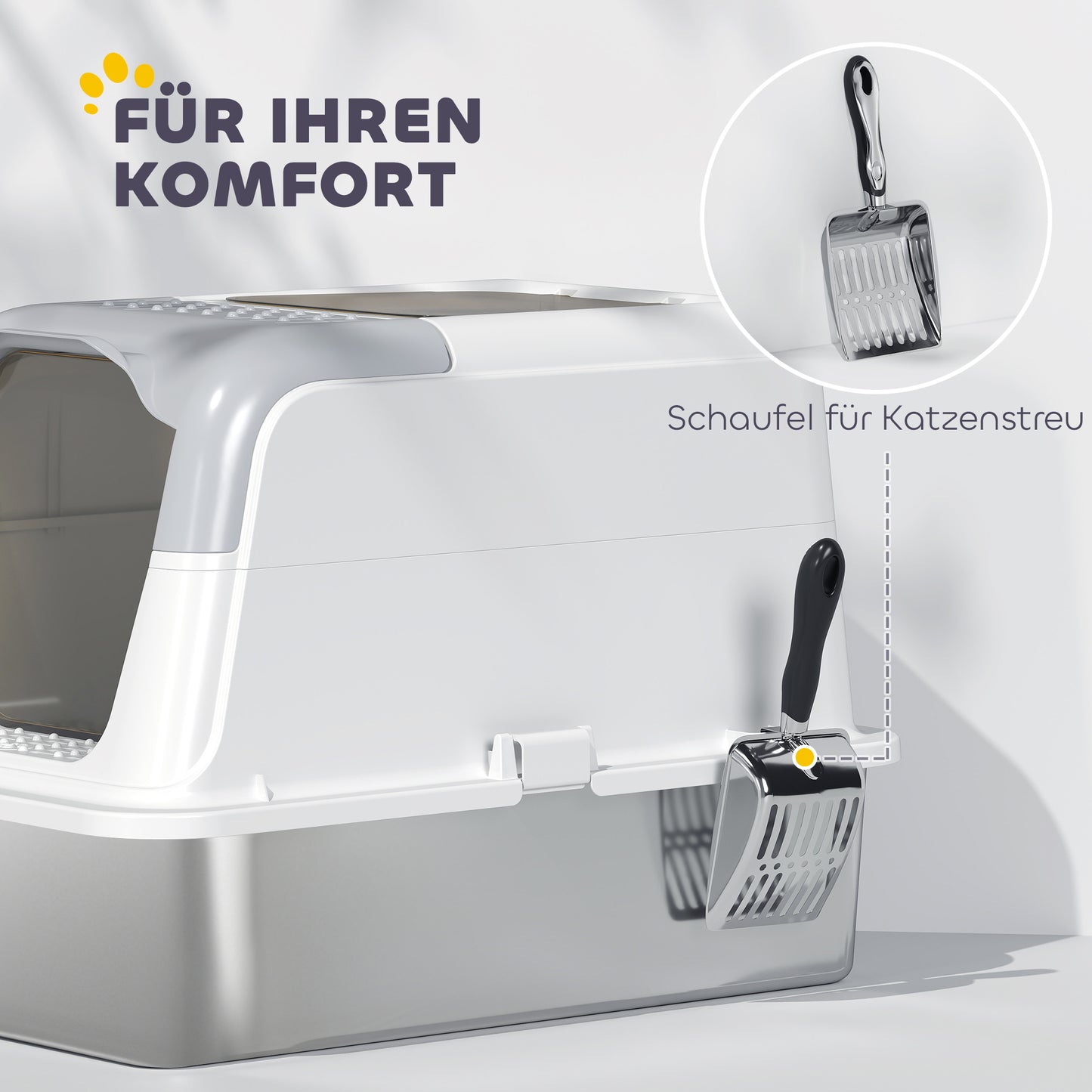PawHut Katzenklo, Katzentoilette mit Deckel, Streuschaufel, vorne Eingang und ober Ausgang Edelstahl bis 7 kg