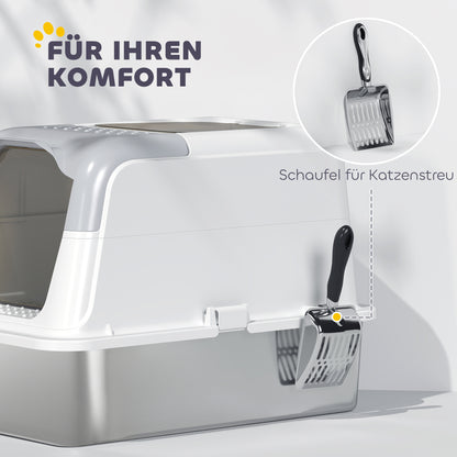 PawHut Katzenklo, Katzentoilette mit Deckel, Streuschaufel, vorne Eingang und ober Ausgang Edelstahl bis 7 kg