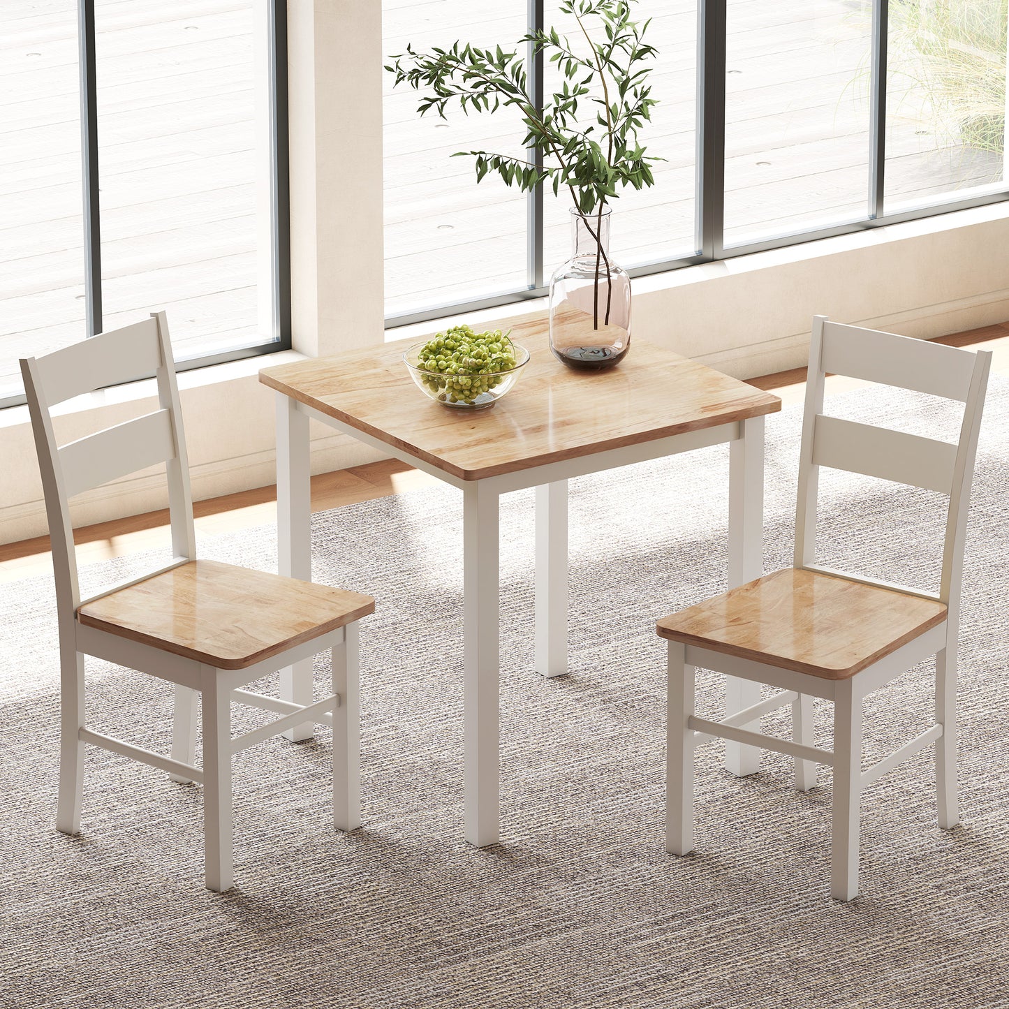 HOMCOM Esstisch aus Kautschukholz, für bis zu 4 Personen, Naturholz