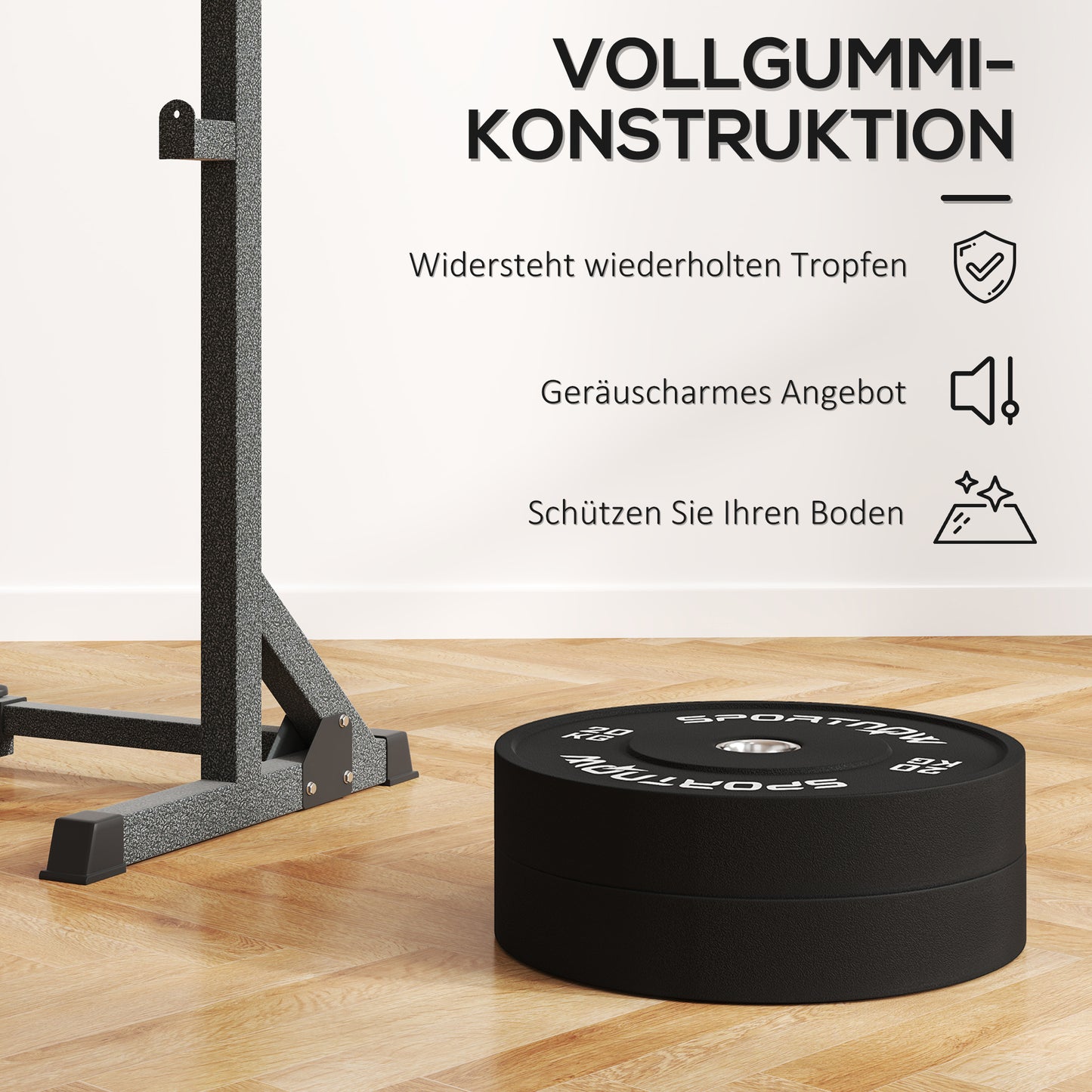 SPORTNOW Hantelscheiben-Set, 2 x 20 kg, olympischer Standard, Gummi, geräuscharm, Schwarz