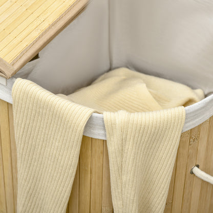 HOMCOM Wäschekorb 100L mit herausnehmbaren Wäschebank 62,5 cm x 37 cm x 60,5 cm Natur + Weiß